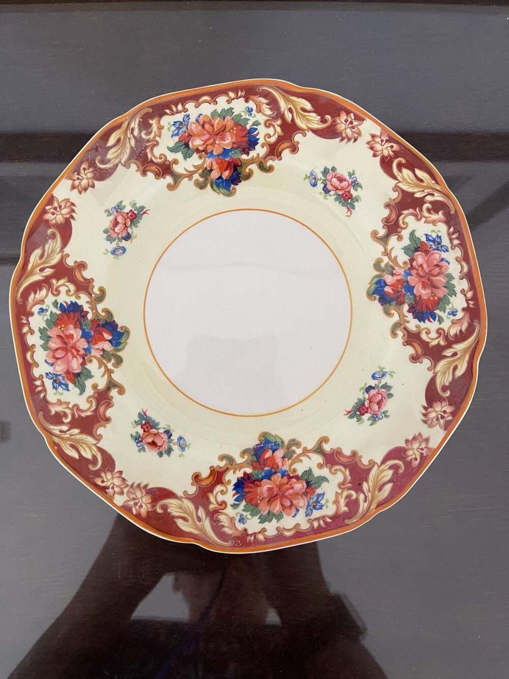 Vintage Crown Ducal CRD38 Dinner Plate 9 Inch Cream Maroon Floral